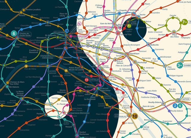 (cliquez sur la photo pour la version PDF) Une des nouvelles proposition de cartes du métro de Paris lors du concours lancé par Check My Metro - Plan de Nojhan. Vote du Jury : Plan d’Argent.
